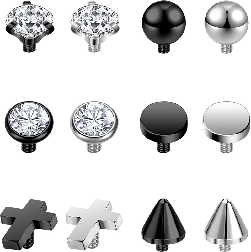 AccGin Store Surgical Steel Dermal Piercing Jewelry Tops for Women Men Cubic Zirconia Micro Dermal Anchor Tops Base Dermal Piercing 3-20Pcs Dermal Piercing Kit Hypoallergenic - Image 1